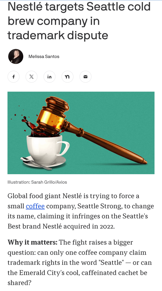 Nestlé is trying to trademark the name “Seattle” for coffee