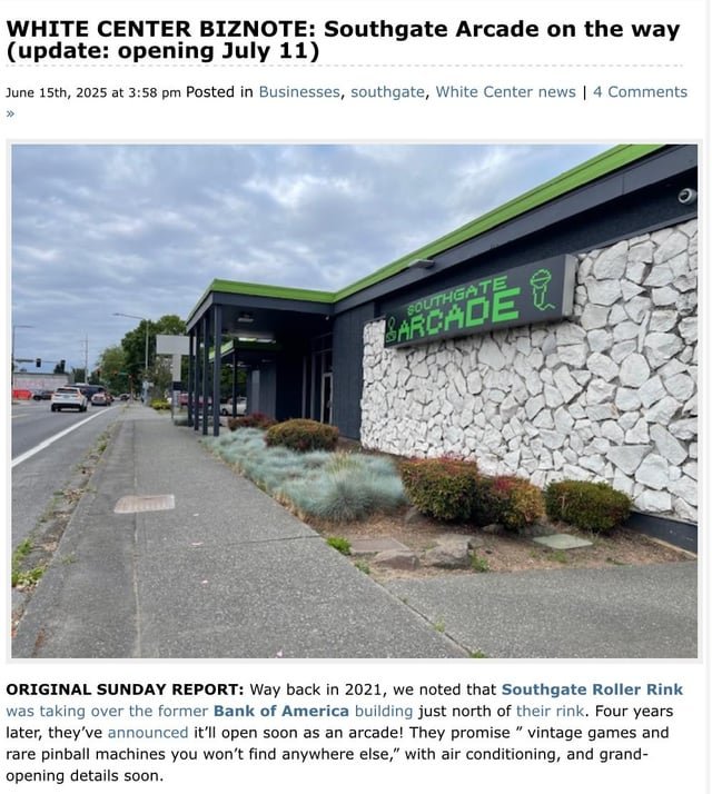 Traditional Video Game Arcade Opening in White Center