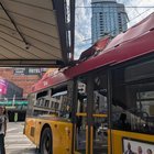 Bus hit the awning at 3rd and Virginia
