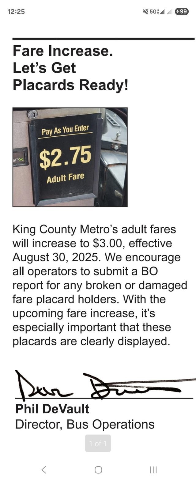 Upcoming Metro fare increase