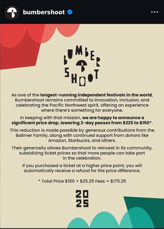 Bumbershoot price drop