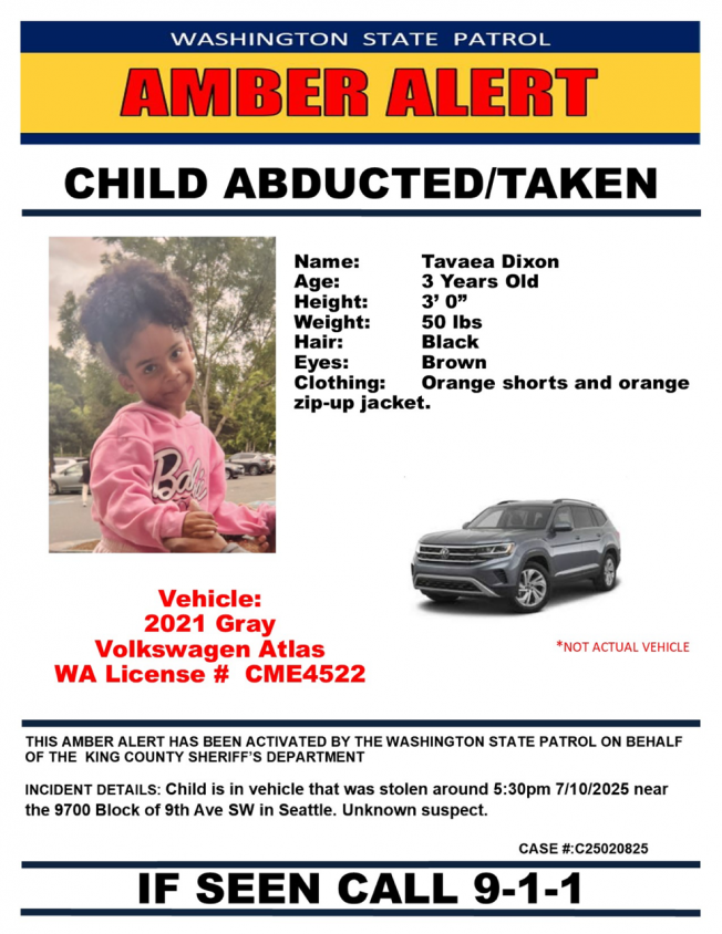 AMBER ALERT: Child missing from White Center