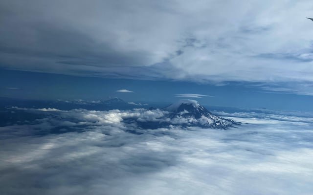 Mount Rainier and Adam’s between the clouds today