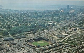 View of Sick’s Stadium and Rainier Valley, 1969.