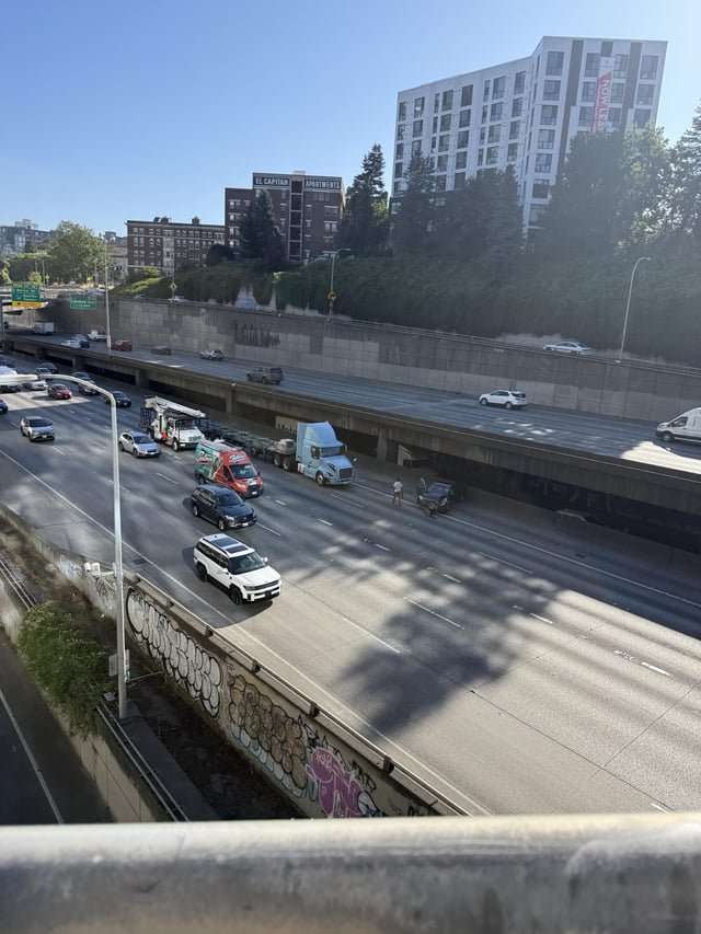 Semi and Car accident, I-5 South, Seattle