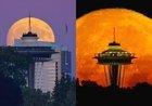 Space Needle Moonrise & Moonset from last night and this morning.