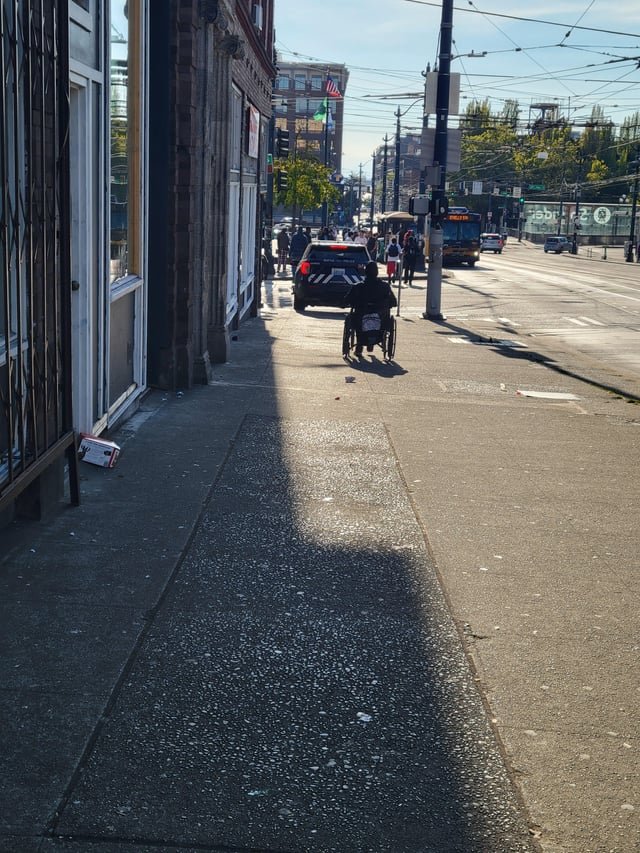 This cop just leisurely drove down the sidewalk almost hitting people yesterday.