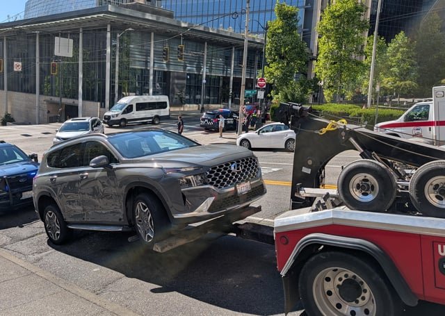 Police wreck in front of HQ