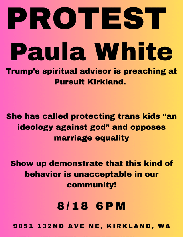 Protest Trump’s Queerphobic “Spiritual Advisor” in Kirkland!