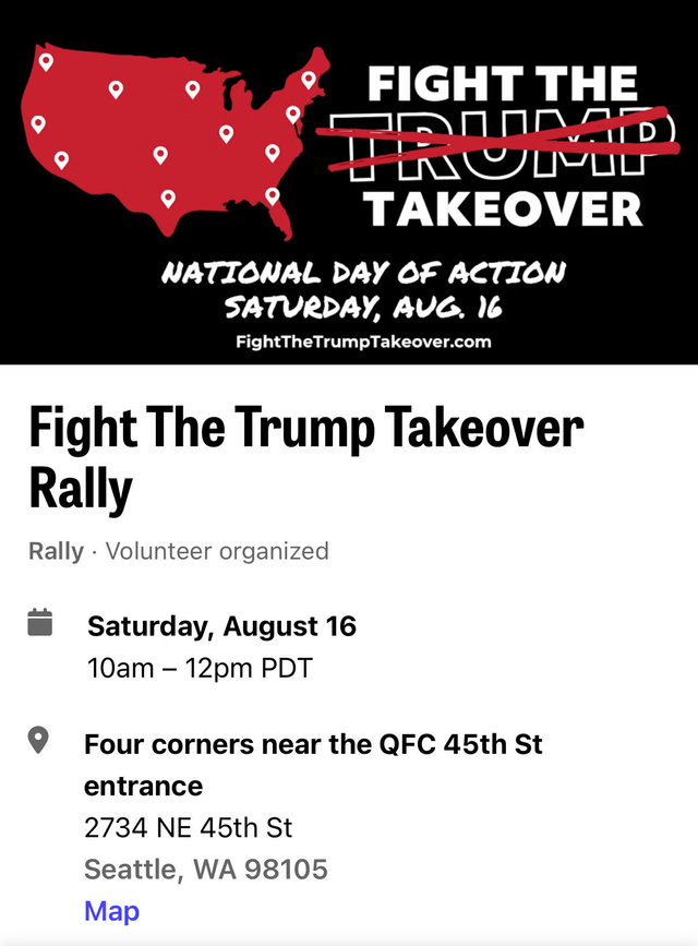 Fight The Trump Takeover · National Day of Action · Sat, Aug 16, University Village