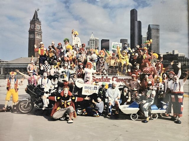 Seafair Clowns posing in front of the skyline