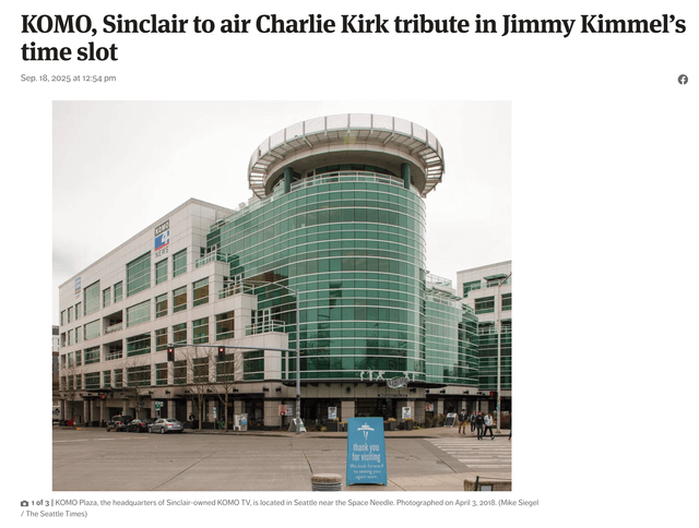 KOMO, Sinclair to air Charlie Kirk tribute in Jimmy Kimmel’s time slot