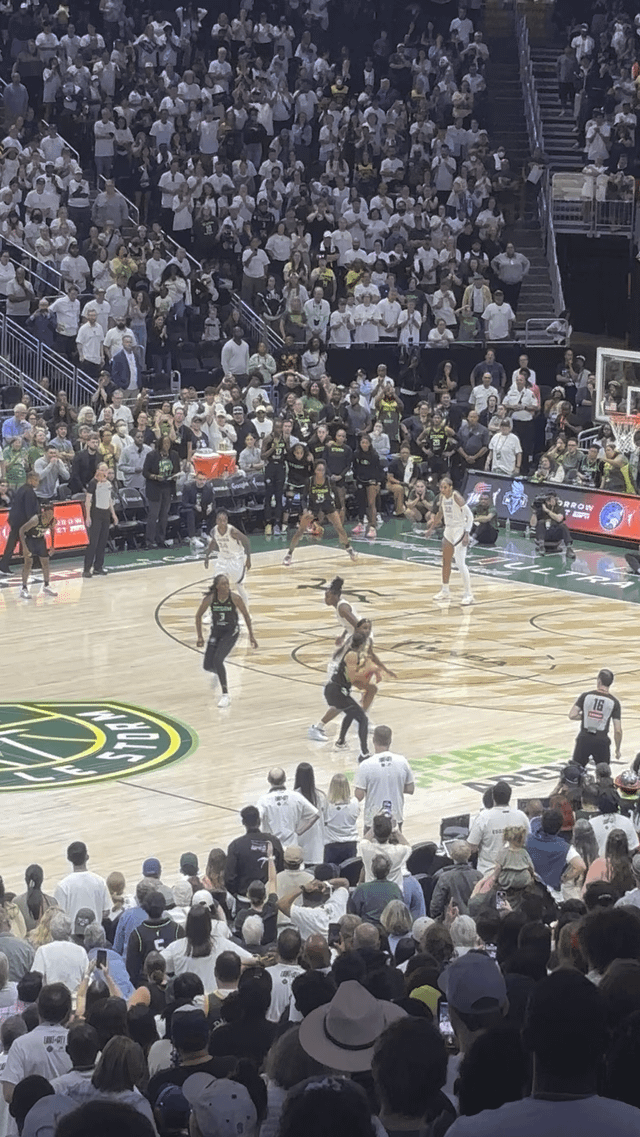 Storm’s Skylar Diggins sinks 2-pointer with 4 seconds left, widening lead to 80-83 and clinching the playoff against Aces, crowd goes wild