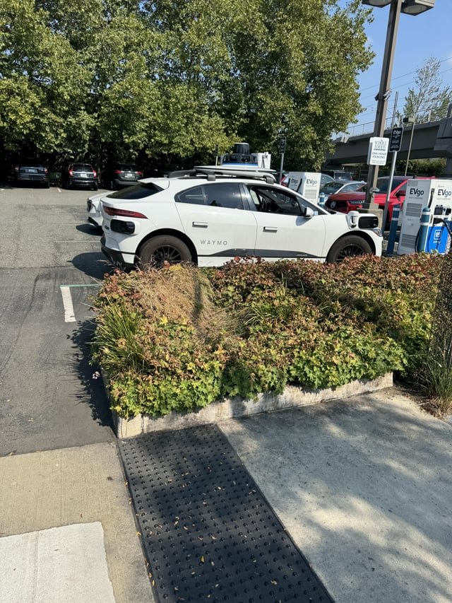 Waymo at Wilburton train station in Bellevue