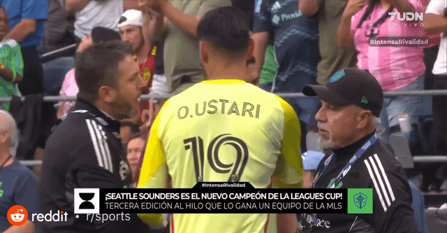 Luis Suarez spits at a Seattle Sounders staff member