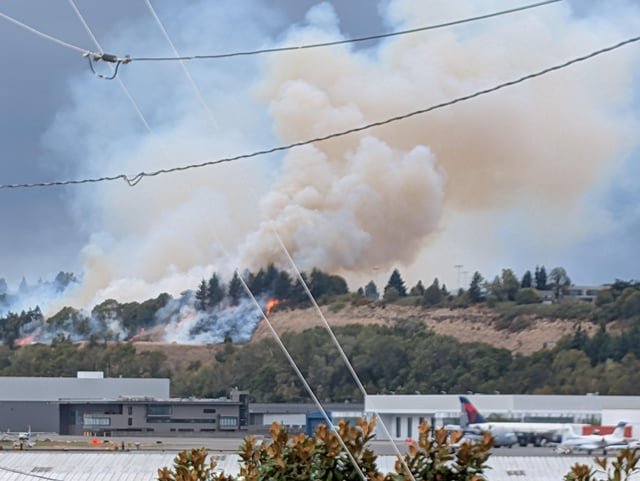 Huge fire near Boeing Field off I-5