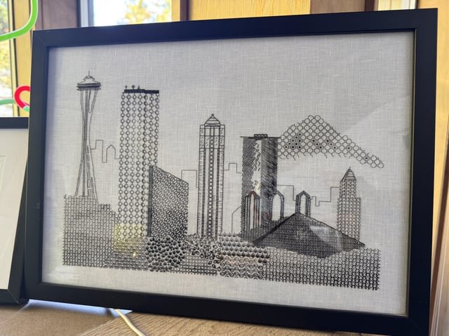 My moms embroidery skyline