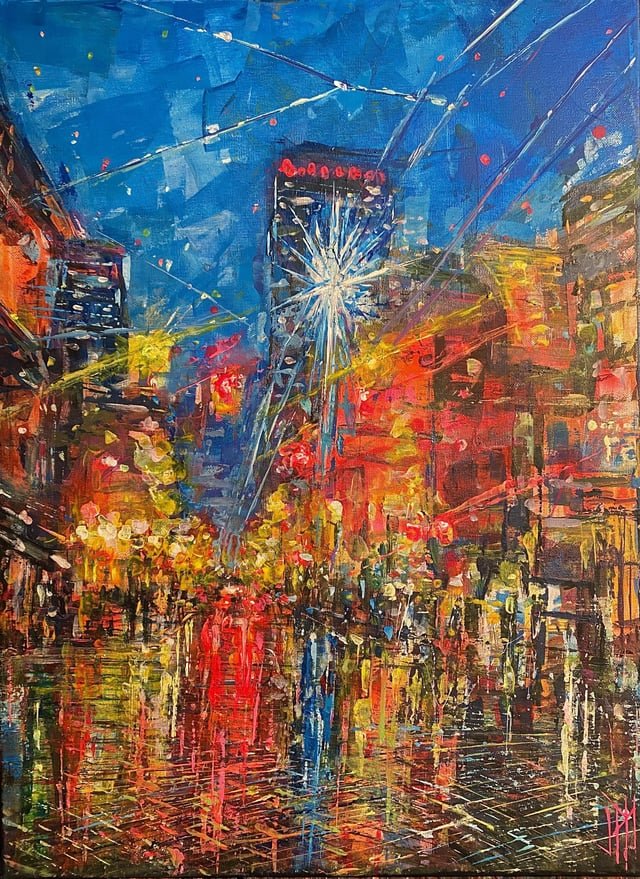 Painting I did of rain reflections on Pine Street.