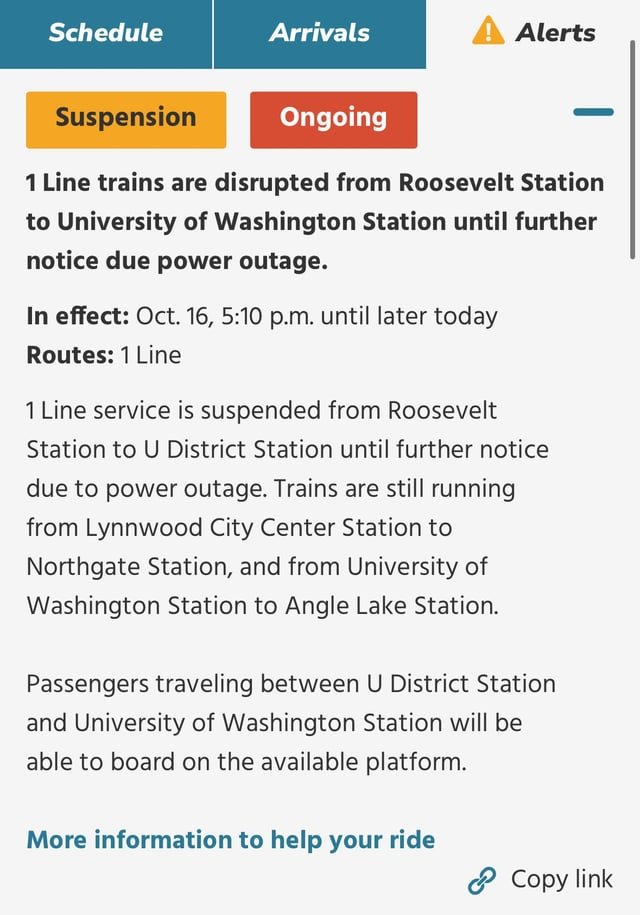 A light rail station lost power during peak commuting hours, and 30 minutes before the Mariners game
