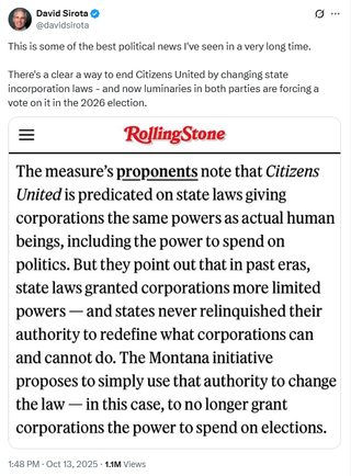 Good news! There’s a way to end Citizens United. One state at a time we could eliminate corporate spending on our elections.