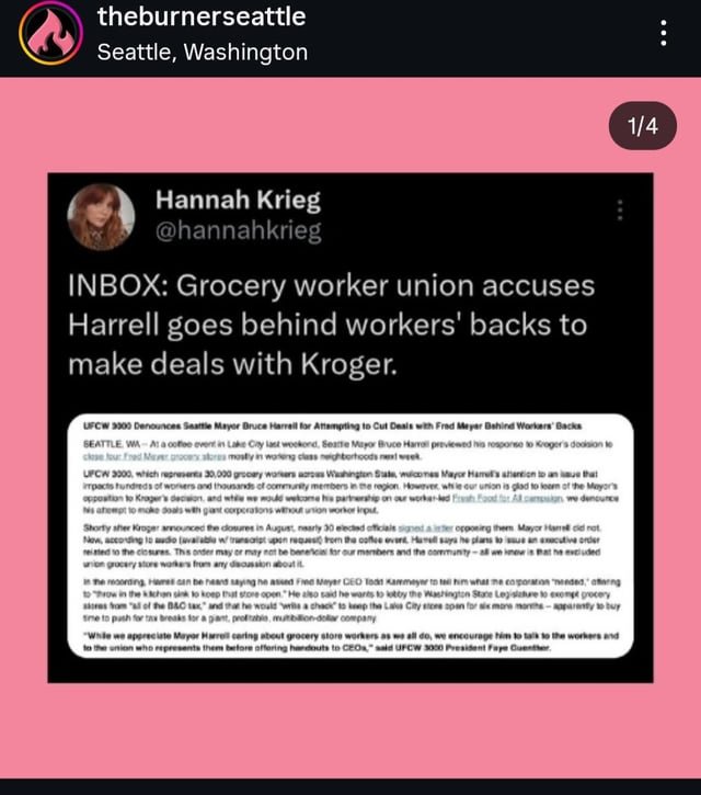 Grocery worker Union accuses Harrell goes behind workers’ backs to make deals with Kroger