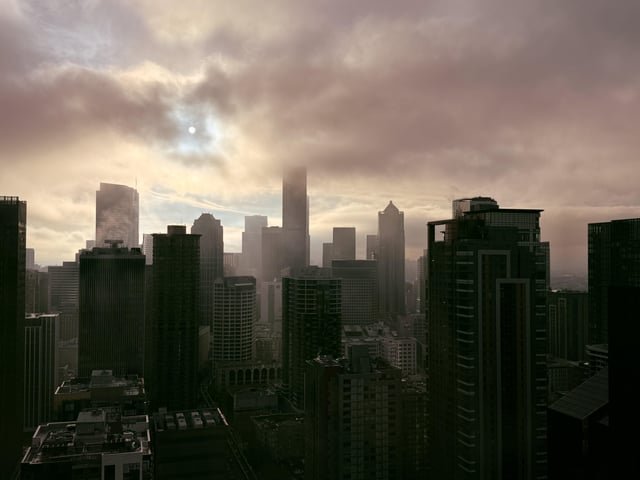 Seattle looked sinister yesterday before the fog burned off