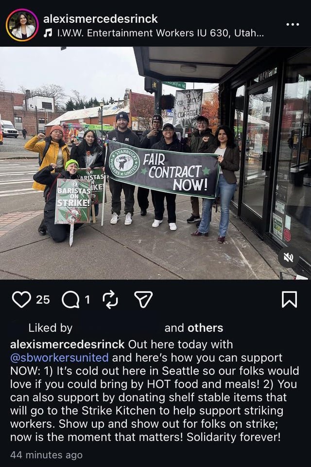 Alexis Mercedes Rinck joined the Starbucks Workers United strike picket in the Ave