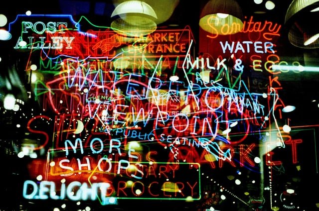 Pike Place Market neon lights