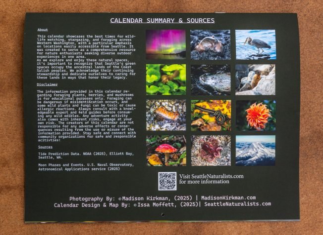 Need a gift for a nature lover? West Seattle photographer’s calendar shows ‘what exists around us and how/when to see it’
