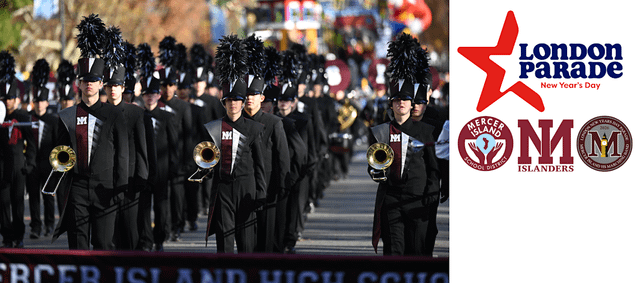 Mercer Island Marching Band performing in London for the 40th Annual London Parade