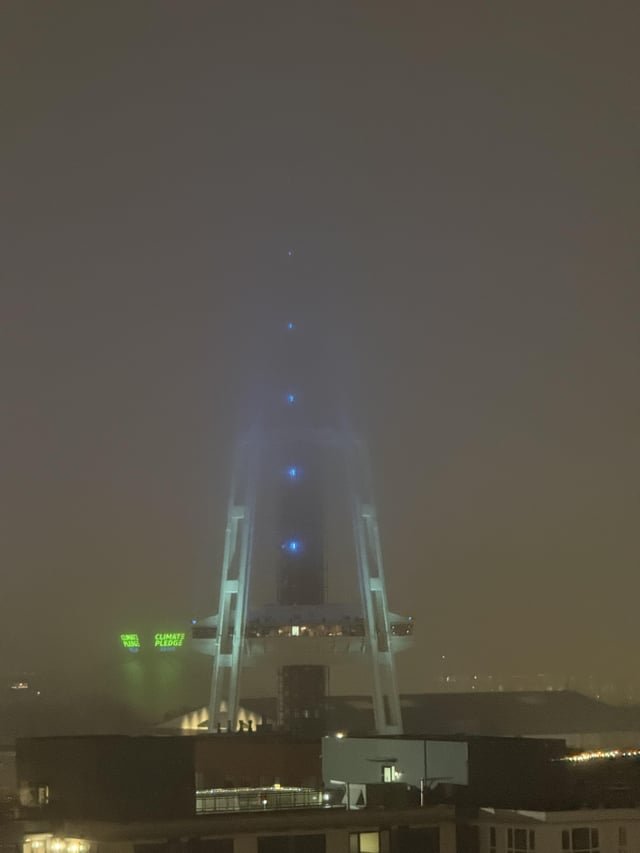 Space Needle @ 9:17 PM; 2 blocks away on Denny Way!