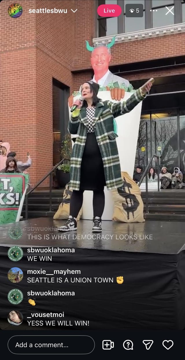 BREAKING – SBWU Rally at Seattle Headquarters, live now on Instagram @seattlesbwu