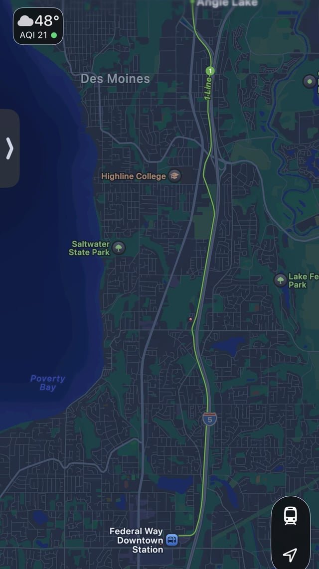 The Seattle Link Light Rail Extension to Federal Way Downtown is officially on Apple Maps. Opening Day Tomorrow