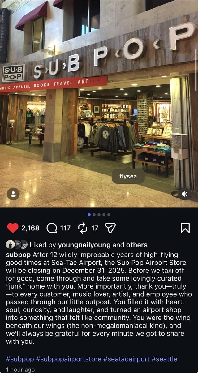 SubPop at SeaTac is Closing 12/31/25