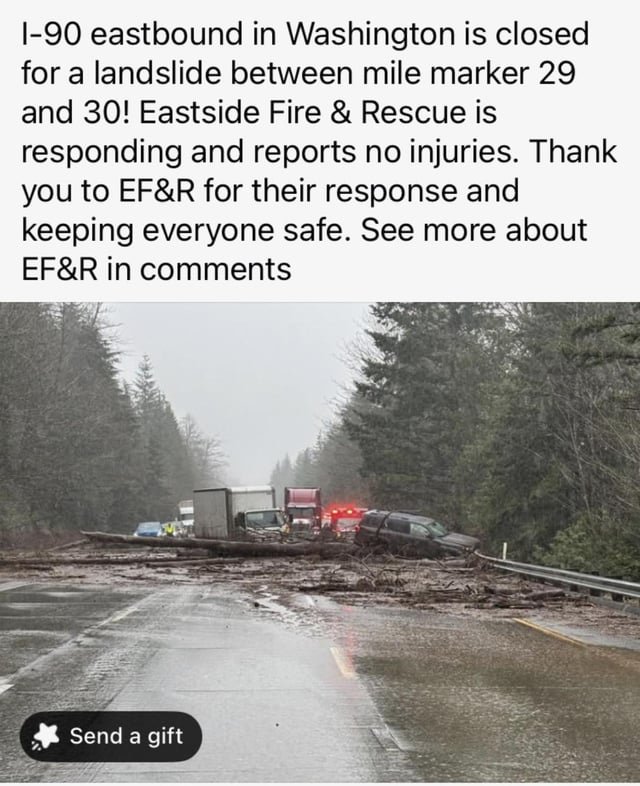 Eastbound I-90 Closed