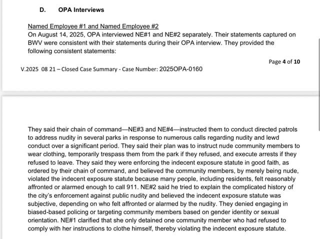 SPD plan was to arrest nudist community of Denny Blaine as directed by chain of command s