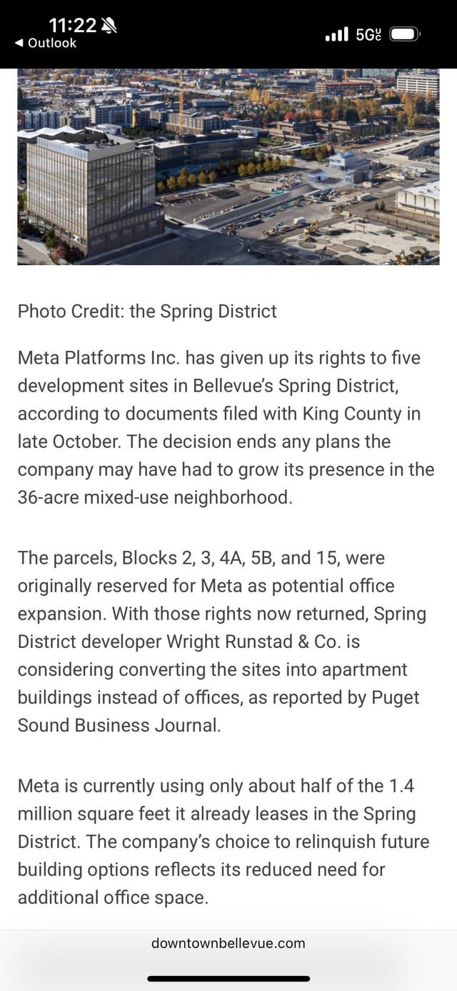 Meta Ends Expansion Plans in Bellevue’s Spring District
