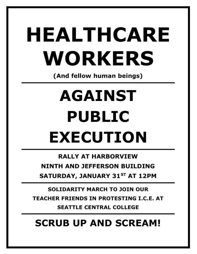 Healthcare workers marching to join our city’s educators in rallying against ICE at Seattle Central this weekend.