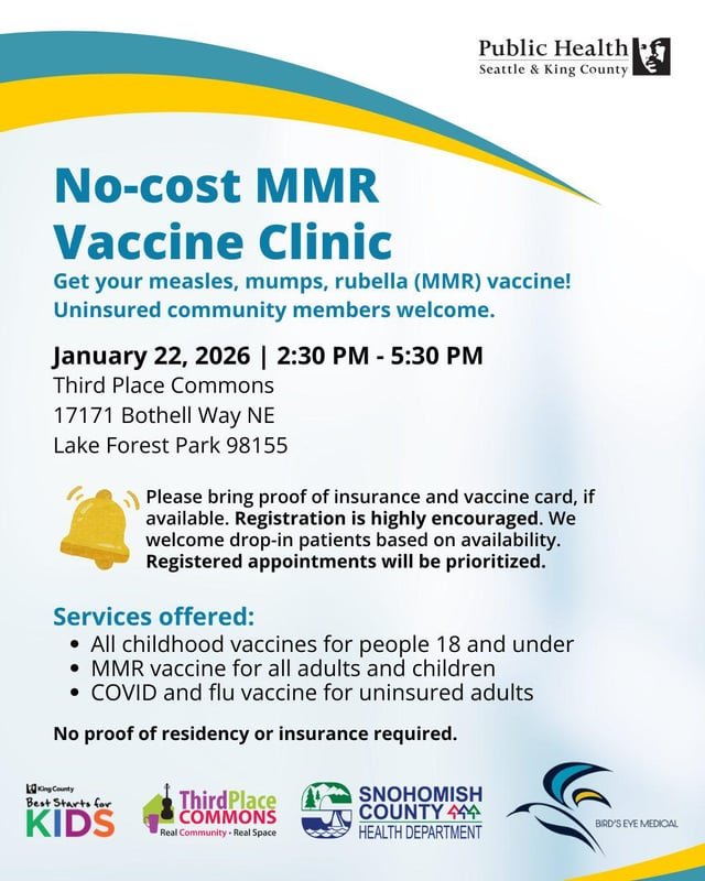 No-cost MMR Vaccine Clinic 1/22/26