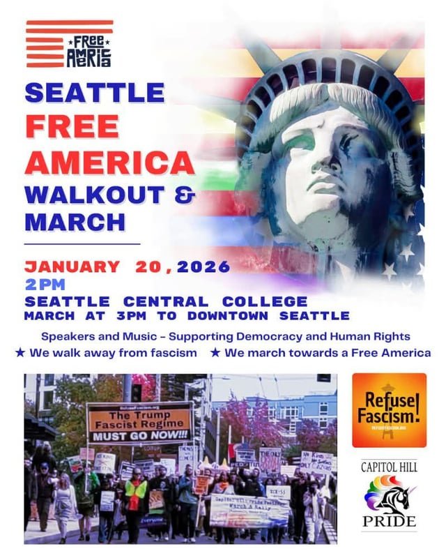 Tuesday, January 20th, 2pm, Seattle Central College plaza, near Pine and Broadway.