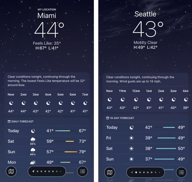 One night every year, Seattle and Miami have the same weather.