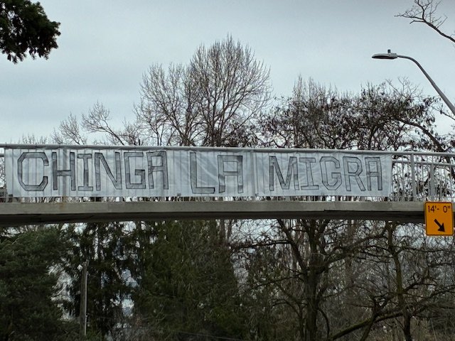 The banner that didn’t get immediately taken down from West Seattle Bridge overpass (warning: profanity)