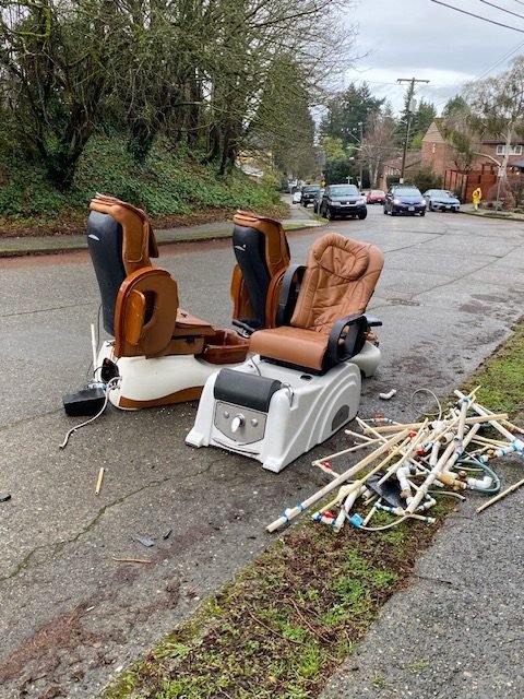 Dumped on Director Street: Anybody missing these spa chairs?