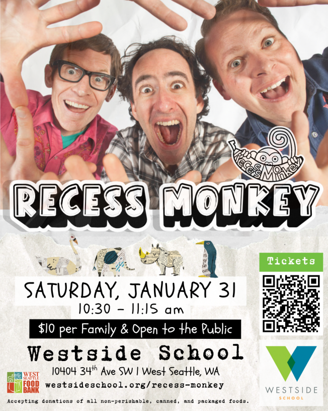 COUNTDOWN: Four days until Recess Monkey’s Westside School concert benefiting West Seattle Food Bank!