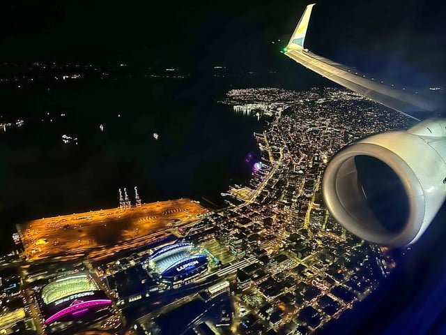 Flying over the city