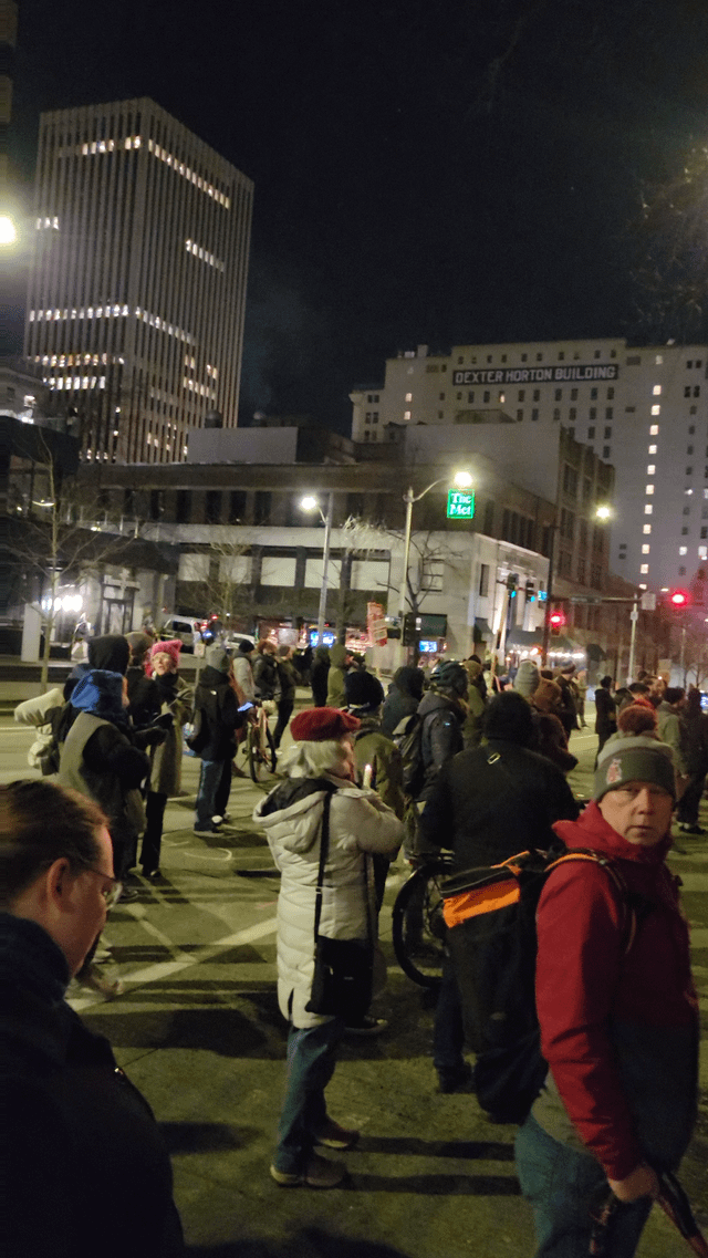 Good crowd tonight protesting the cowards and honoring today’s hero