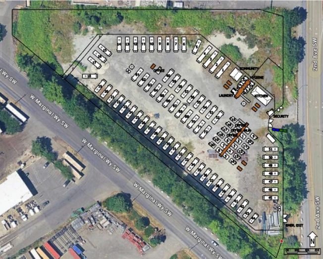 Combined RV ‘safe lot,’ tiny-house village proposed for southeast West Seattle site that’s seen encampments before