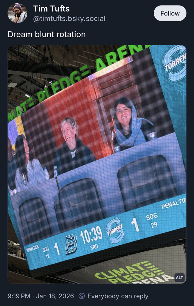 Malala Yousafzai casually hanging out with Sue Bird and Megan Rapinoe at the Seattle Torrent game