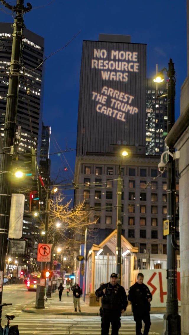 ‘Arrest Trump Cartel’ projected on third ave