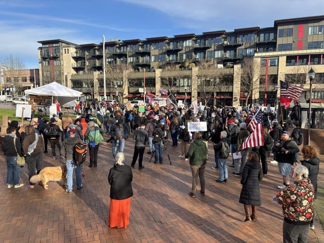 Raging Grannies singing for crowd at 2 PM Anti-Trump Walkout happening now at Seattle Central